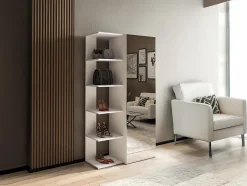 Meuble à chaussures avec 4 étagères et 1 porte miroir - Blanc - SYLANY