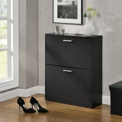 Meuble à Chaussures avec 2 Compartiments Panneau de Particules 63 x 24 x 81 cm Noir en.casa