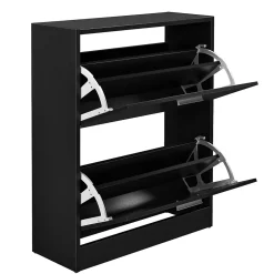 Meuble à Chaussures avec 2 Compartiments Panneau de Particules 63 x 24 x 81 cm Noir en.casa