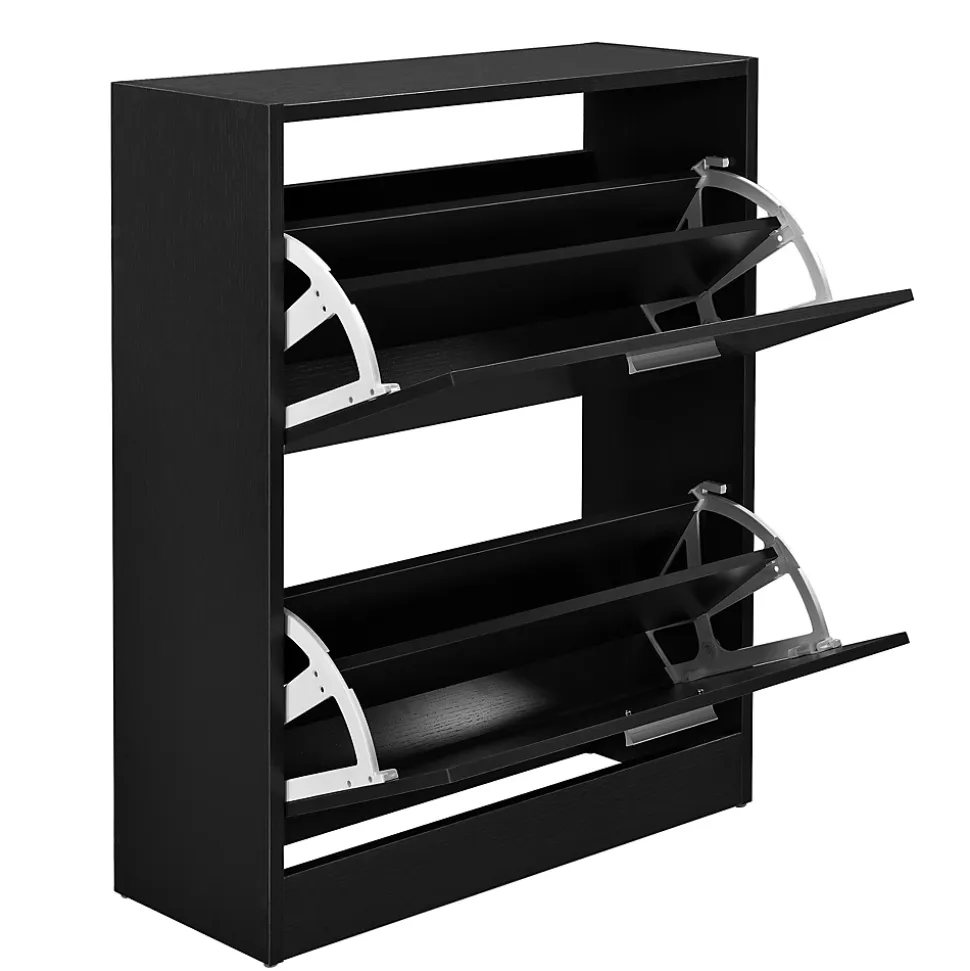 Meuble à Chaussures avec 2 Compartiments Panneau de Particules 63 x 24 x 81 cm Noir en.casa