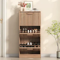 Meuble à chaussures avec 3 portes abattantes, grande capacité, idéal pour salon et entrée
