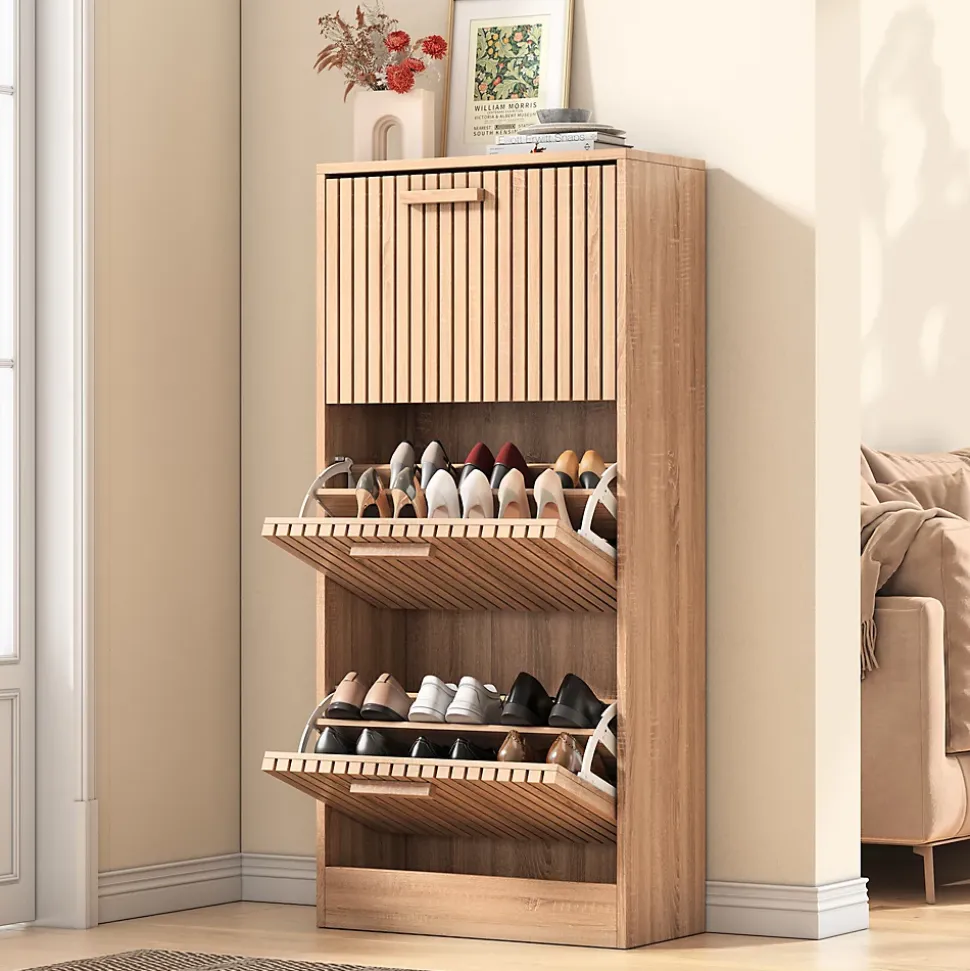 Meuble à chaussures avec 3 portes abattantes, grande capacité, idéal pour salon et entrée