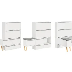 Meuble à Chaussures avec 2 Abattants, 2 Portes, 2 Tiroirs et Coussin, FSR134-W, SoBuy