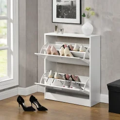 Meuble à Chaussures avec 2 Compartiments Panneau de Particules 63 x 24 x 81 cm Blanc en.casa