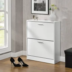 Meuble à Chaussures avec 2 Compartiments Panneau de Particules 63 x 24 x 81 cm Blanc en.casa