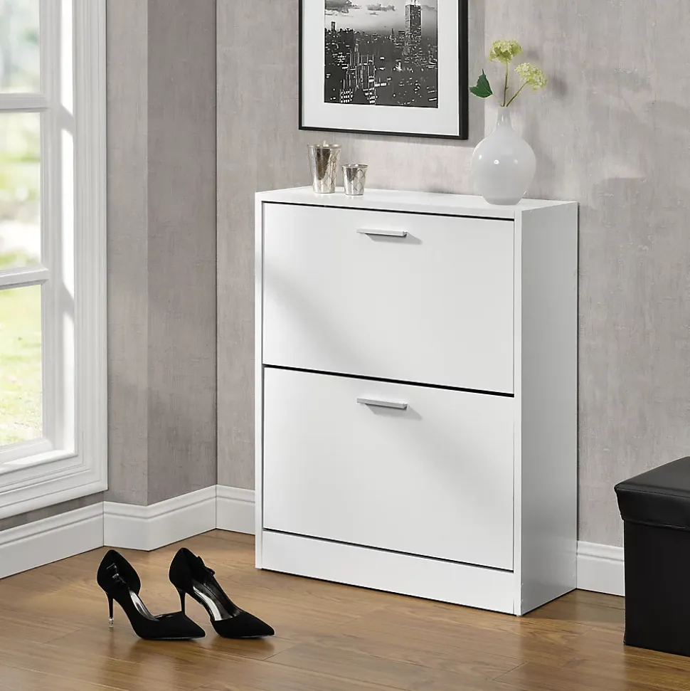 Meuble à Chaussures avec 2 Compartiments Panneau de Particules 63 x 24 x 81 cm Blanc en.casa