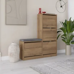 Meuble à chaussures avec assise - 4 rangements - bois - VALES