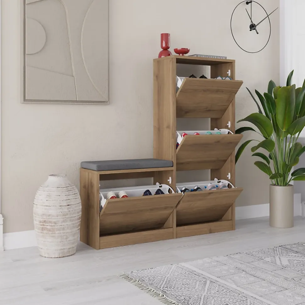 Meuble à chaussures avec assise - 4 rangements - bois - VALES