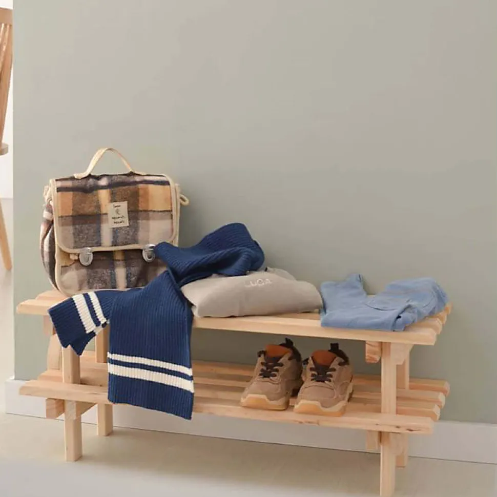 Meuble à chaussures avec deux tablettes empilables en pin (30x75x25,9 cm)