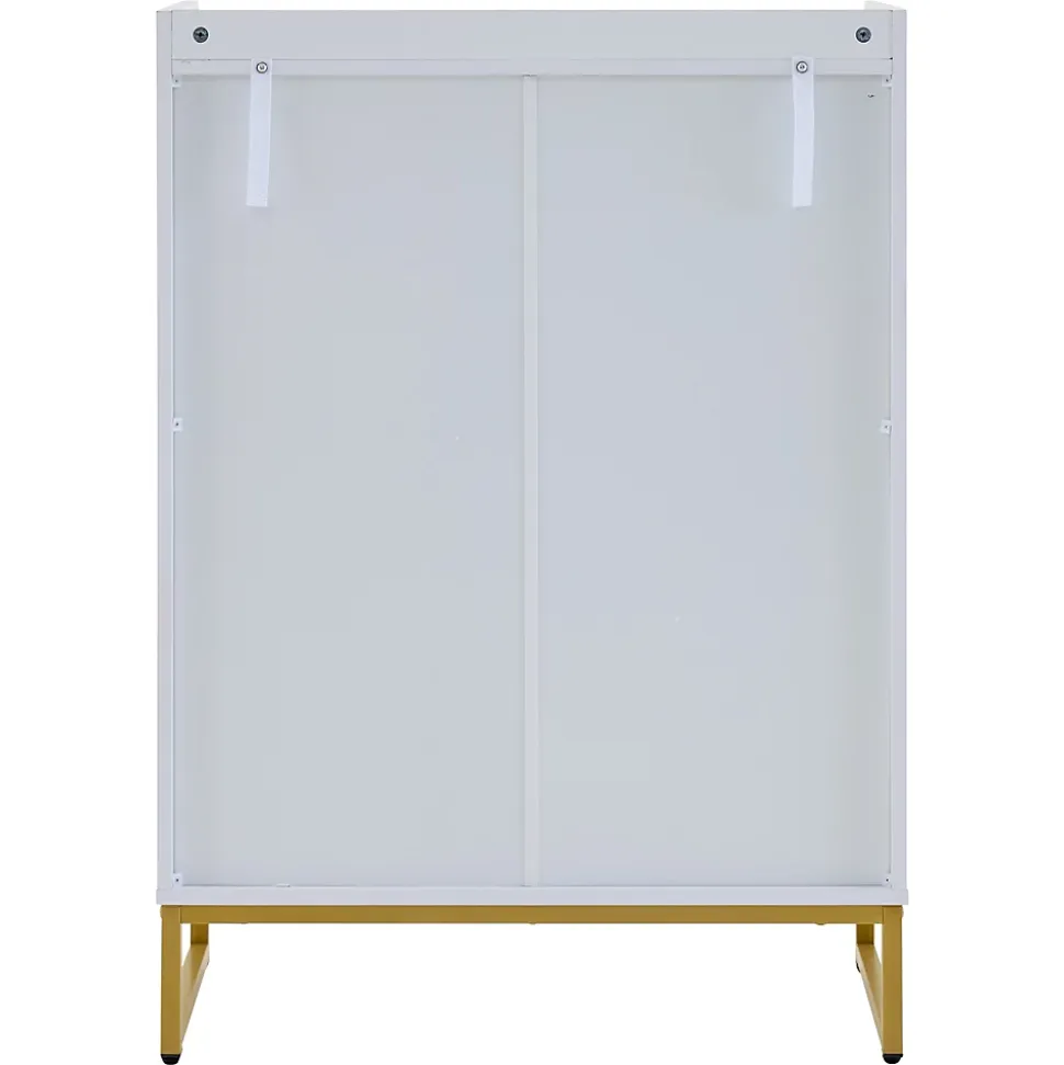 Meuble à Chaussures Blanc, Armoire à Chaussures Design avec Portes Dorées et 4 Étagères, Pieds en Métal - 75x37x105 cm