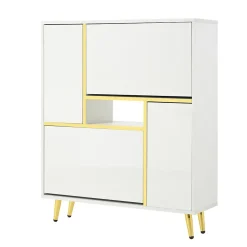Meuble à Chaussures Blanc Brillant, Éclairage LED Multicolore, design Moderne, entrée/Salon, Panneaux de Particules, 80x25x96 cm
