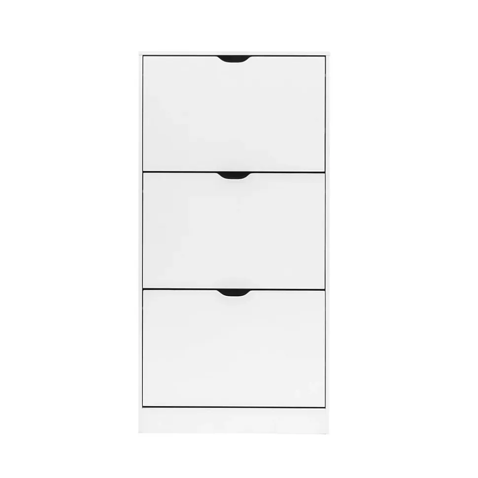 Meuble à Chaussures Blanc MDF 3 Portes pour 12 Paires pour Entrées