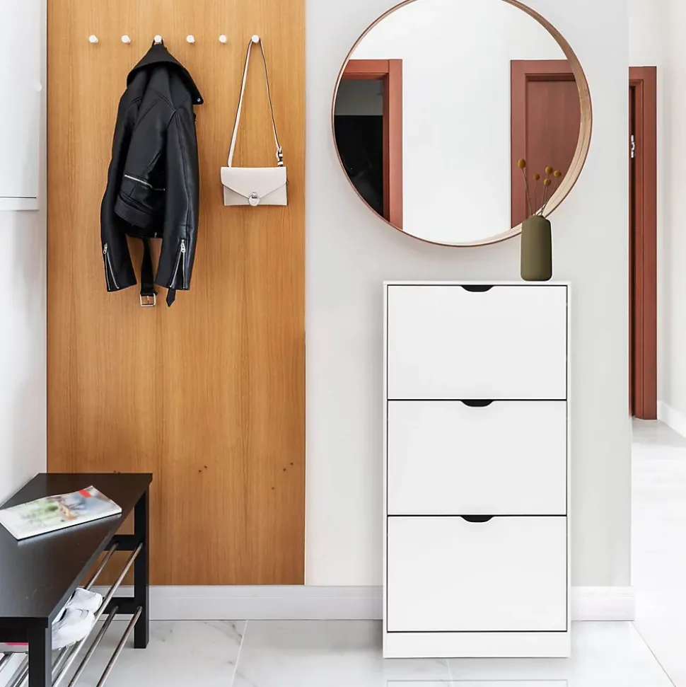 Meuble à Chaussures Blanc MDF 3 Portes pour 12 Paires pour Entrées
