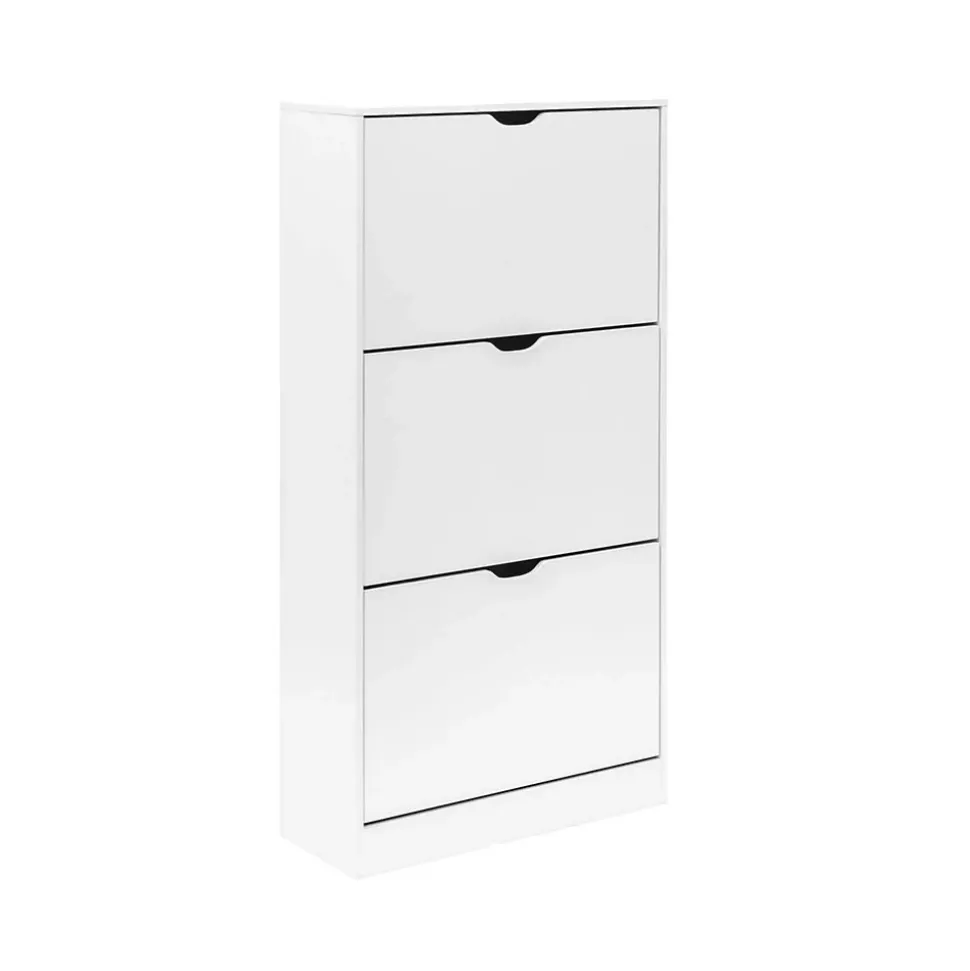 Meuble à Chaussures Blanc MDF 3 Portes pour 12 Paires pour Entrées