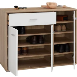 Meuble à chaussures CAMILLE, en mélaminé décor chêne sonoma et blanc mat