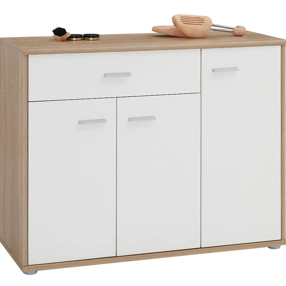 Meuble à chaussures CAMILLE, en mélaminé décor chêne sonoma et blanc mat