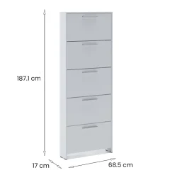 Meuble à chaussures Campania, Meuble à chaussures, Armoire d'entrée polyvalente, Rangement pour chaussures, 69x17h187 cm, Blanc