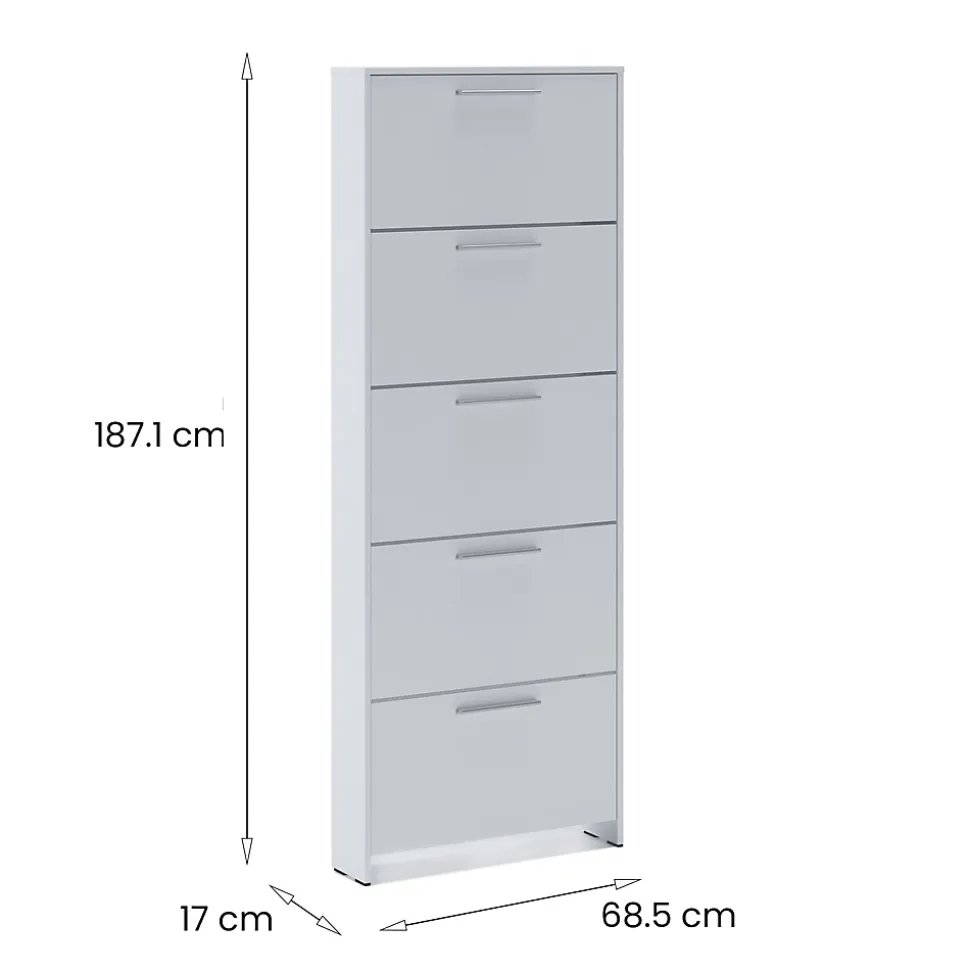 Meuble à chaussures Campania, Meuble à chaussures, Armoire d'entrée polyvalente, Rangement pour chaussures, 69x17h187 cm, Blanc