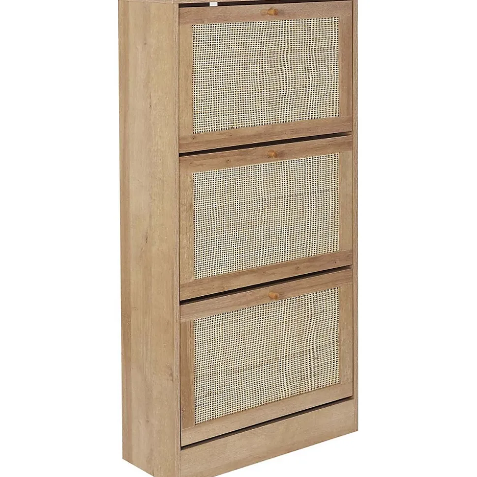 Meuble à chaussures cannage et bois 3 portes Bali