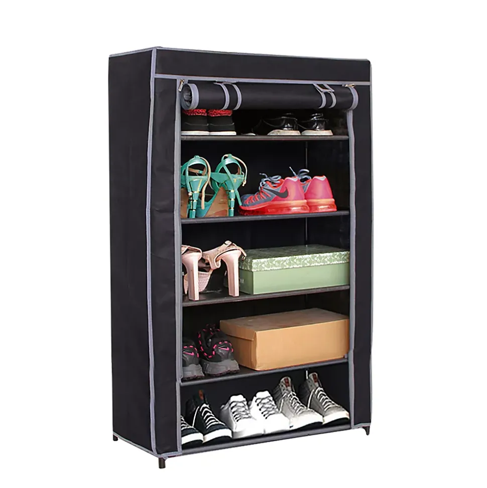 Meuble à chaussures coloris noir avec une housse en toile - Longueur 60 x profondeur 30 x Hauteur 89 cm