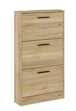 Meuble à chaussures, commode à chaussures à 3 portes coloris chêne Mauvella - Longueur 59,80 x profondeur 17 x hauteur 107,70 cm