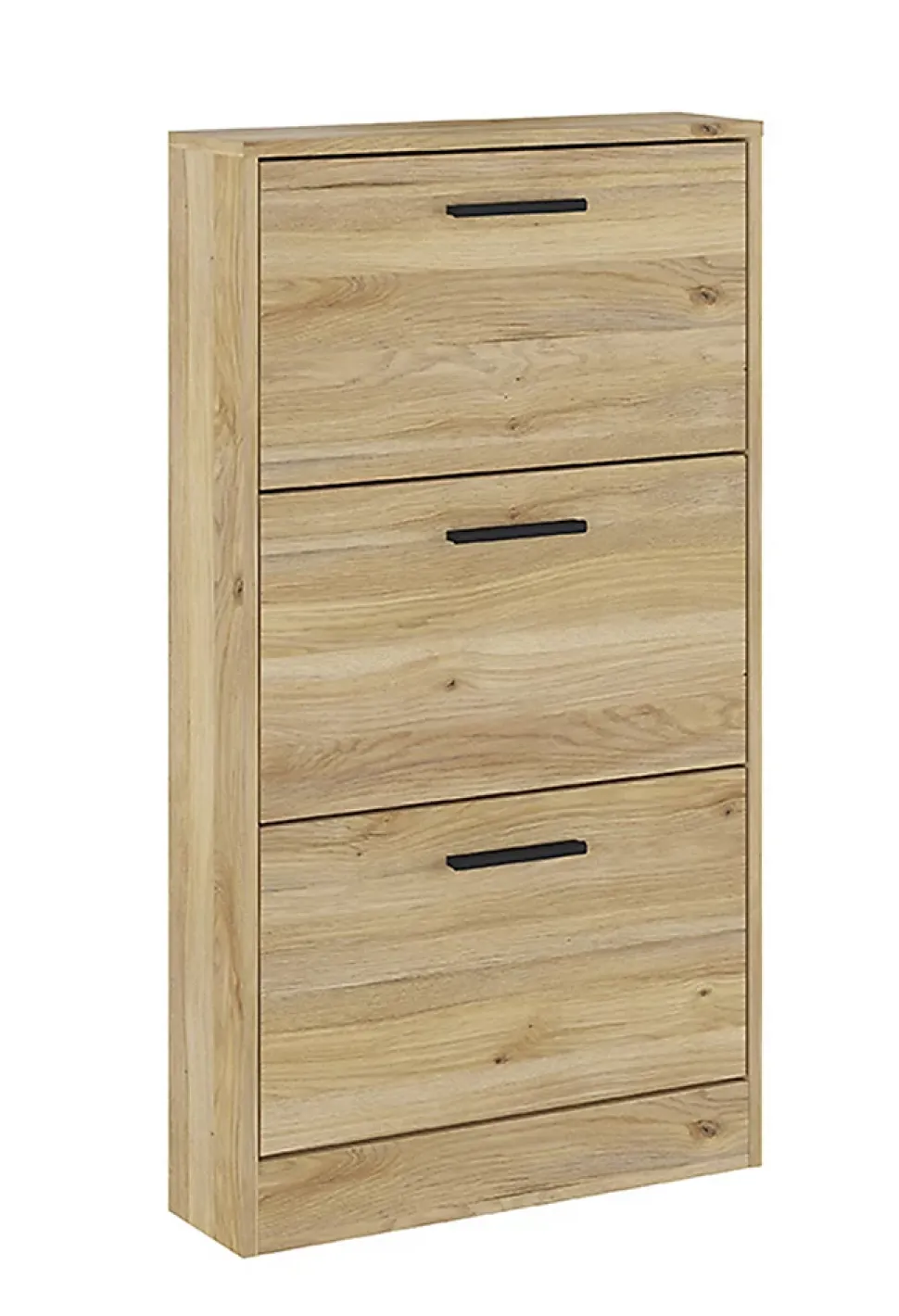 Meuble à chaussures, commode à chaussures à 3 portes coloris chêne Mauvella - Longueur 59,80 x profondeur 17 x hauteur 107,70 cm