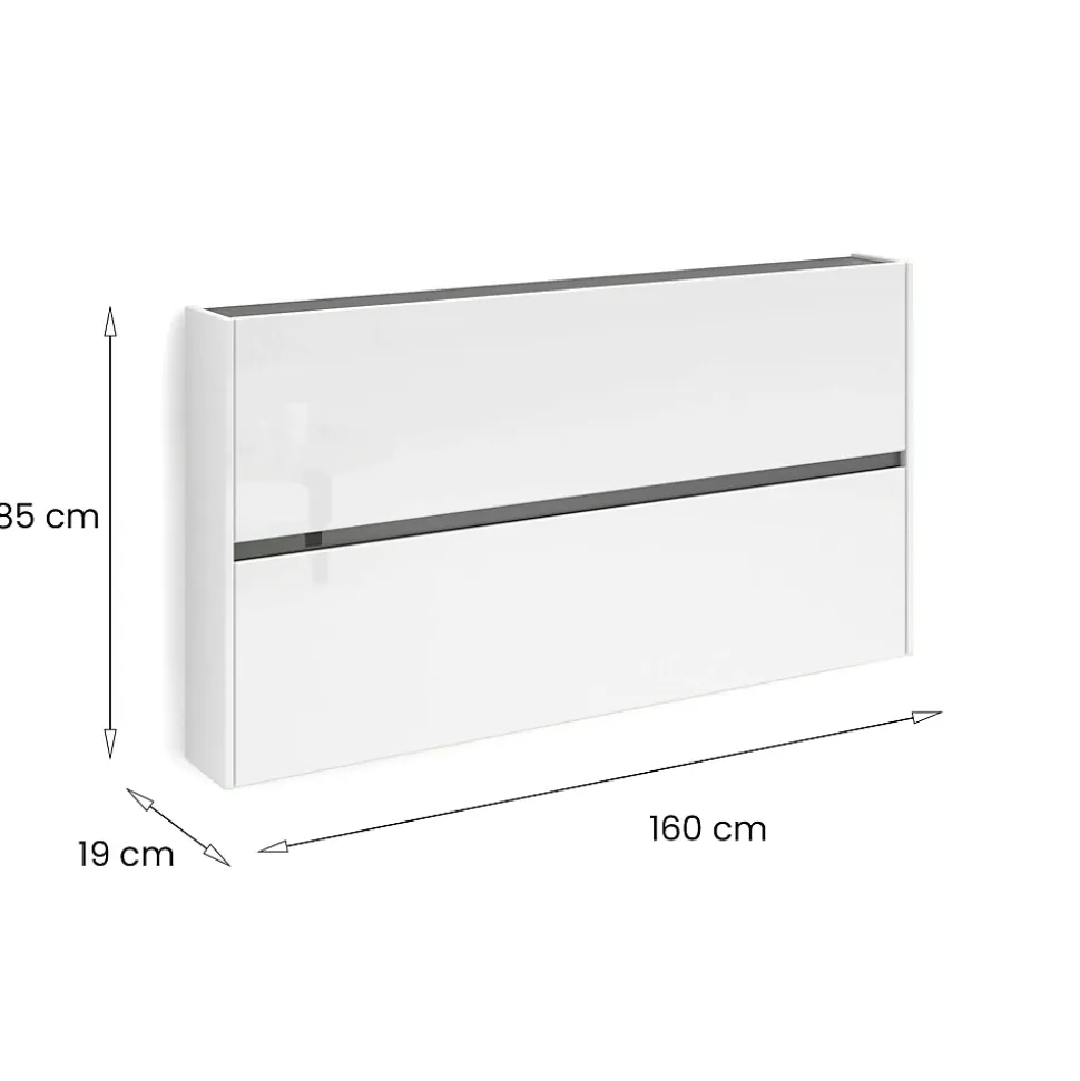 Meuble à chaussures Dantonucc, Meuble à chaussures, Armoire d'entrée polyvalente, 160x19h85 cm, Blanc brillant