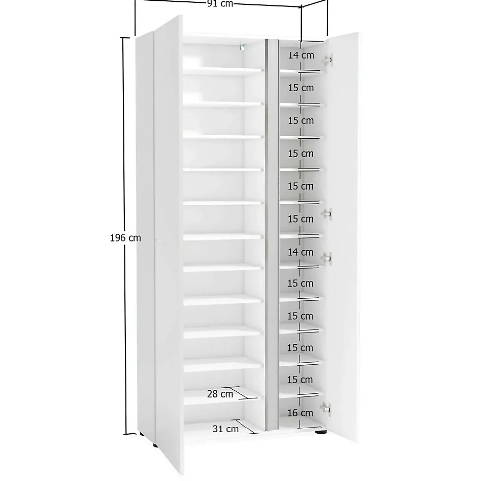 Meuble à chaussures Dbarbierat, Meuble à chaussures, Armoire d'entrée polyvalente, 91x33h196 cm, Blanc brillant et anthracite