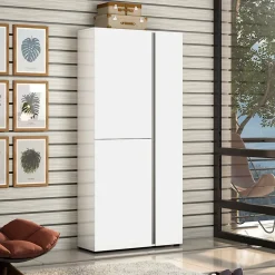 Meuble à chaussures Dbarbierat, Meuble à chaussures, Armoire d'entrée polyvalente, 91x33h196 cm, Blanc brillant et anthracite