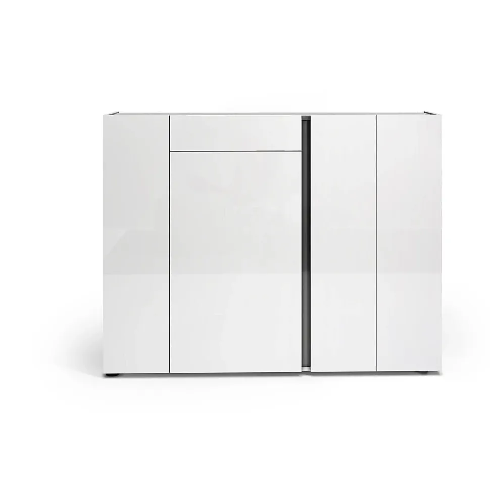 Meuble à chaussures Dbilaltour, Meuble à chaussures, Armoire d'entrée polyvalente, 149x33h115 cm, Blanc brillant et anthracite