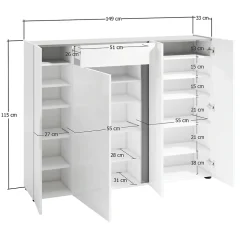 Meuble à chaussures Dbilaltour, Meuble à chaussures, Armoire d'entrée polyvalente, 149x33h115 cm, Blanc brillant et anthracite