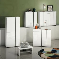 Meuble à chaussures Dbilaltour, Meuble à chaussures, Armoire d'entrée polyvalente, 149x33h115 cm, Blanc brillant et anthracite