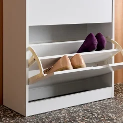 Meuble à chaussures décor bois blanc 3 abattants 60 x 23.5 x 119.5 cm - Shooz