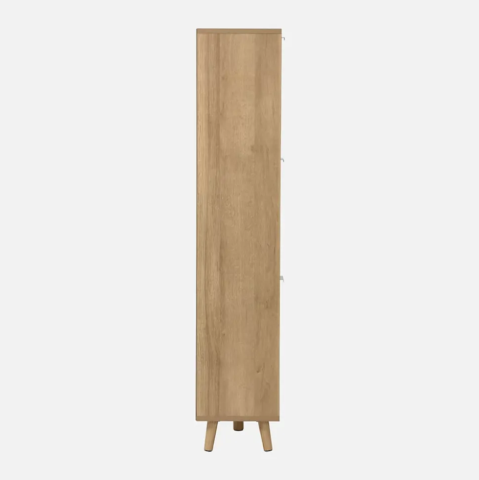 Meuble à chaussures décor bois et cannage 3 abattants. poignées en métal - L 75 x P 26 x H 131 cm - Eva