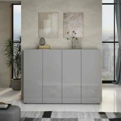 Meuble à chaussures Ddilorenz, Meuble à chaussures, Armoire d'entrée polyvalente, Rangement pour chaussures, 160x34h115 cm, Gris