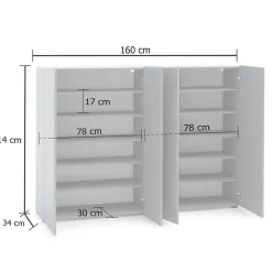 Meuble à chaussures Ddilorenz, Meuble à chaussures, Armoire d'entrée polyvalente, Rangement pour chaussures, 160x34h115 cm, Gris
