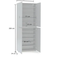 Meuble à chaussures Ddjimsit, Meuble à chaussures, Armoire d'entrée polyvalente, Rangement pour chaussures, 80x34h200 cm, Gris