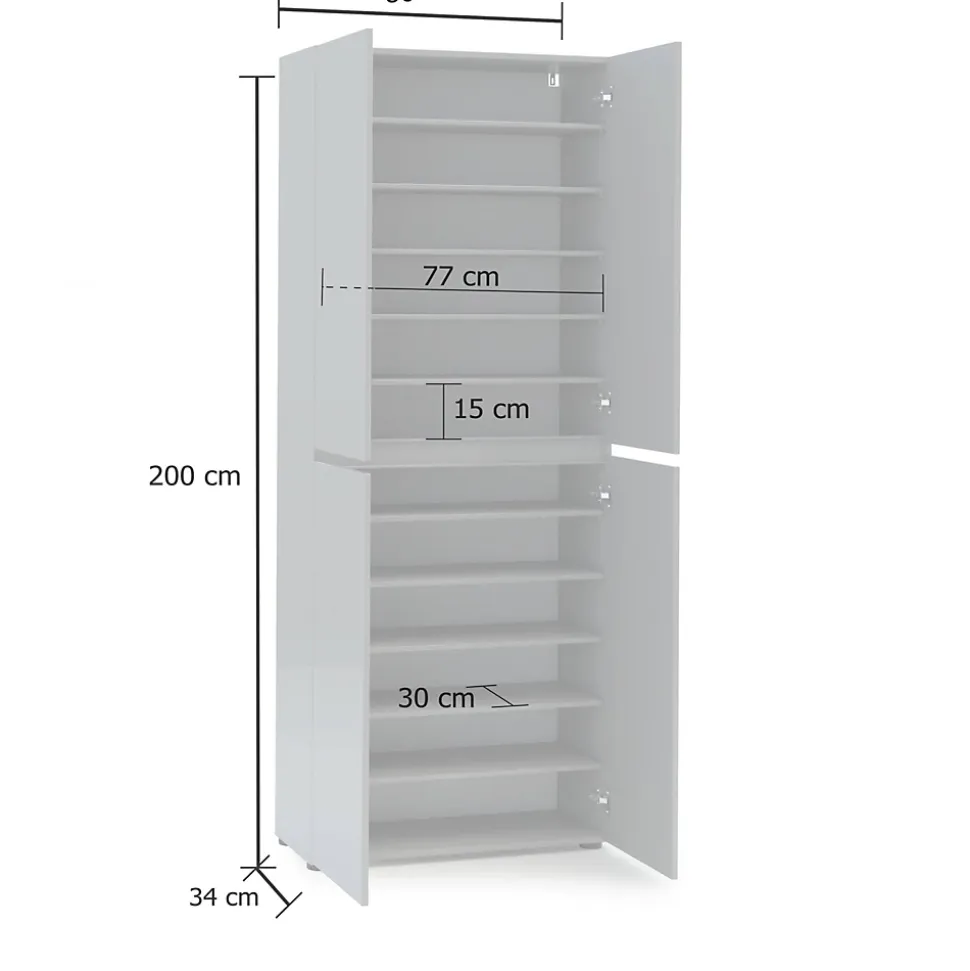 Meuble à chaussures Ddjimsit, Meuble à chaussures, Armoire d'entrée polyvalente, Rangement pour chaussures, 80x34h200 cm, Gris