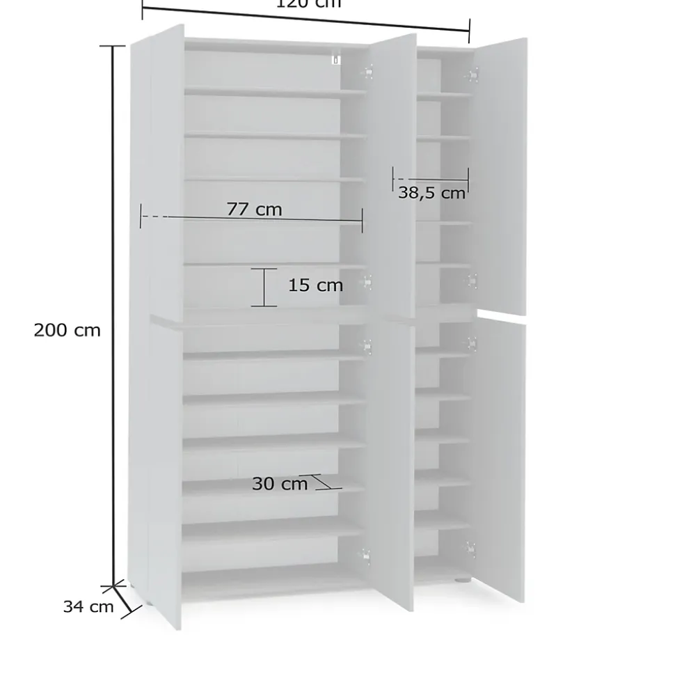 Meuble à chaussures Ddomingue, Meuble à chaussures, Armoire d'entrée polyvalente, Rangement pour chaussures, 122x34h200 cm, Gris