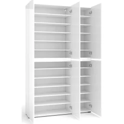 Meuble à chaussures Ddomingue, Meuble à chaussures, Armoire d'entrée polyvalente, 122x34h200 cm, Blanc brillant