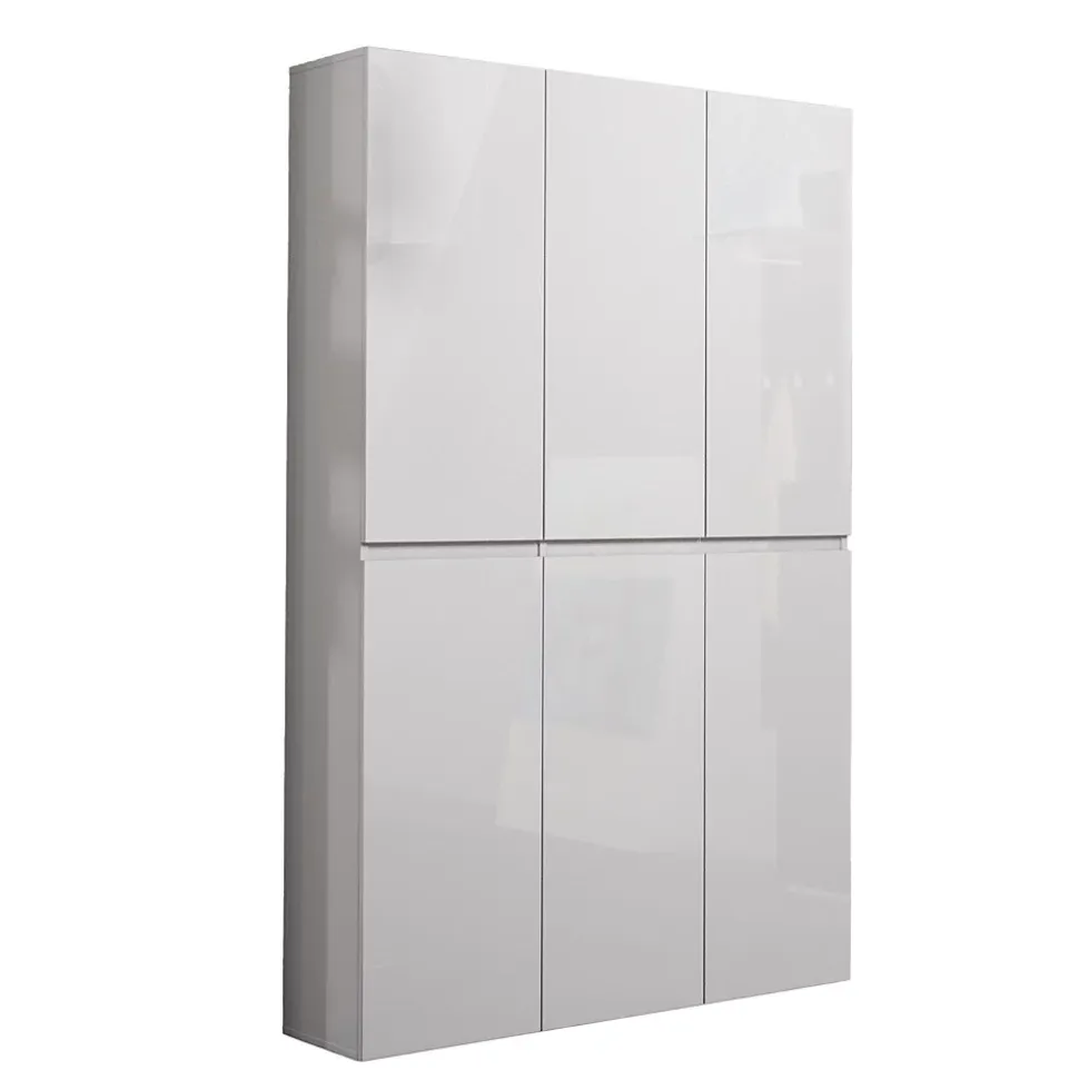 Meuble à chaussures Ddomingue, Meuble à chaussures, Armoire d'entrée polyvalente, 122x34h200 cm, Blanc brillant