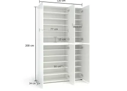 Meuble à chaussures Ddomingue, Meuble à chaussures, Armoire d'entrée polyvalente, 122x34h200 cm, Blanc brillant