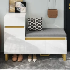 Meuble à Chaussures d'entrée - avec Tiroir et Portes - Banc avec Coussin Moelleux - MDF - 120x35x85 cm - Blanc