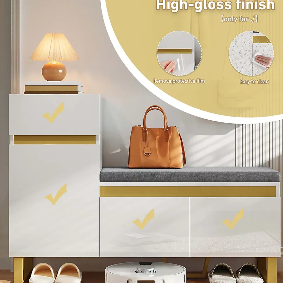 Meuble à Chaussures d'entrée - avec Tiroir et Portes - Banc avec Coussin Moelleux - MDF - 120x35x85 cm - Blanc
