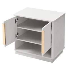 Meuble à Chaussures d'entrée avec 2 Portes, Rangement ouvert, design Moderne en MDF avec Poignées Dorées, Blanc Bois 60x40x61 cm