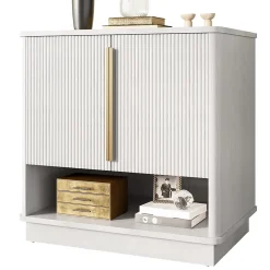 Meuble à Chaussures d'entrée avec 2 Portes, Rangement ouvert, design Moderne en MDF avec Poignées Dorées, Blanc Bois 60x40x61 cm