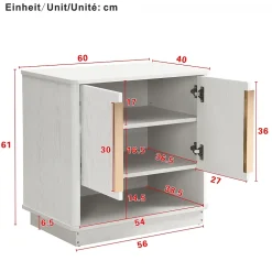 Meuble à Chaussures d'entrée avec 2 Portes, Rangement ouvert, design Moderne en MDF avec Poignées Dorées, Blanc Bois 60x40x61 cm