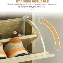 Meuble à chaussures design Urban Craft 3 portes abattantes 3 étagères poignées métal noir aspect chêne clair