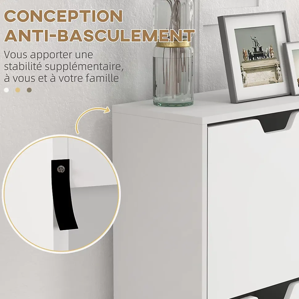 Meuble à chaussures design scandinave 4 portes abattantes 4 étagères réglables bois pin panneaux blanc