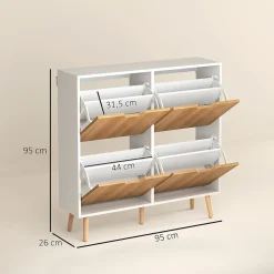 Meuble à chaussures design scandinave 4 portes abattantes 4 étagères réglables bois pin panneaux bois blanc